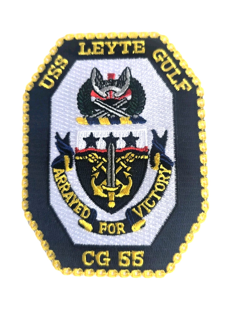 USS LEYTE GULF Patch CG 55 Arrayed For Victory 4 in x 3 in US Navy Patch
