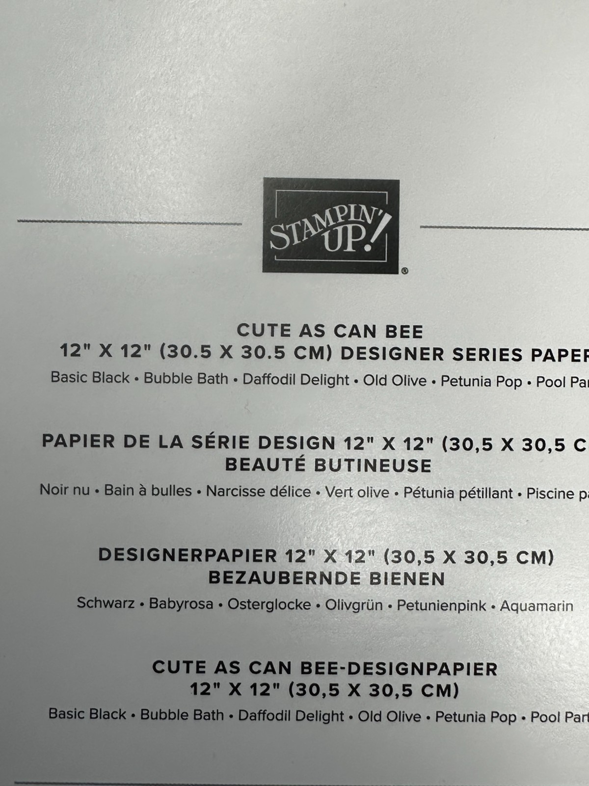 Stampin' Up! Cute As Can Bee Designer Series Paper 4 x 5.25" Pack