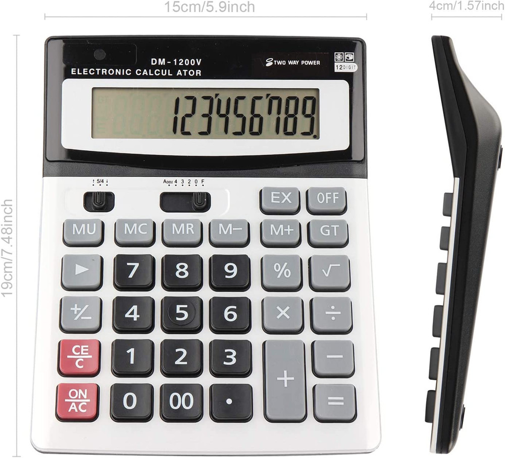 Large Electronic Calculator Counter Solar & Battery Power 12 Digit Display Multi