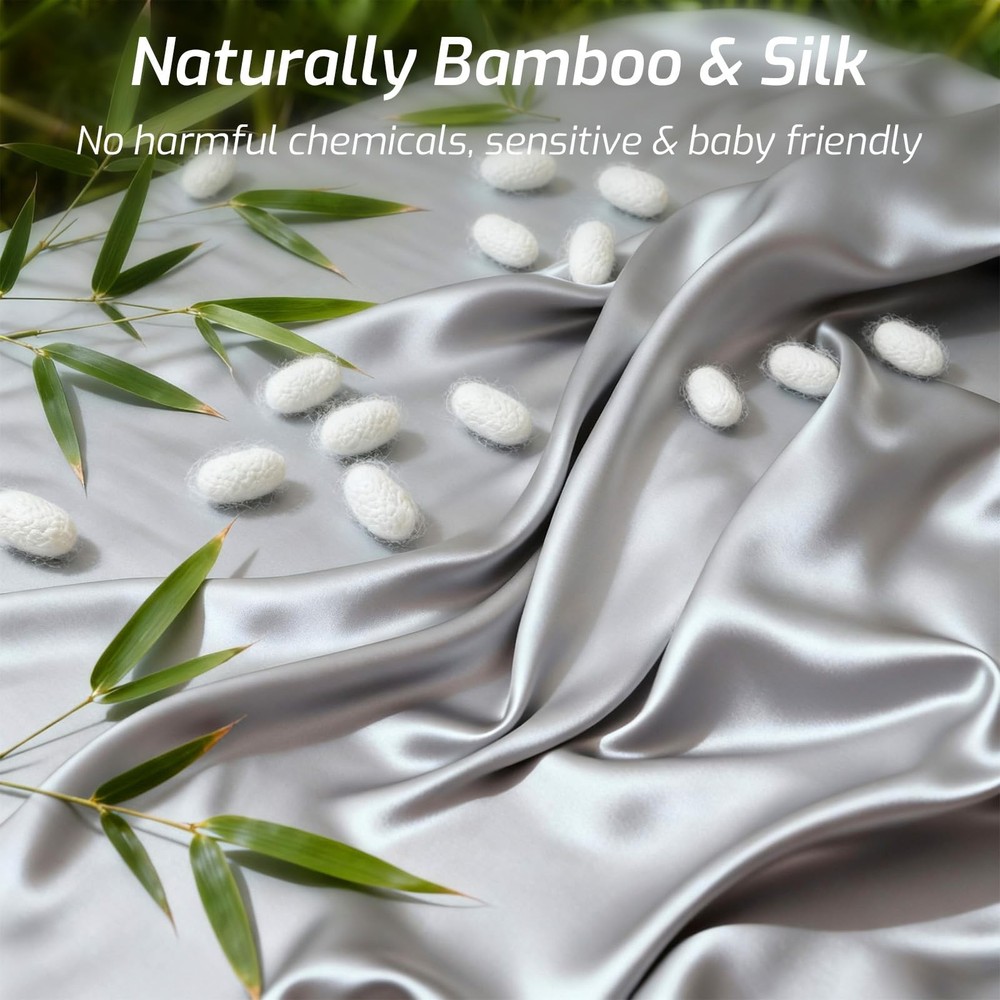 Silver Infused Bed Sheets - 20% Silk Blend Sheet with Self-Cleaning Technolog...