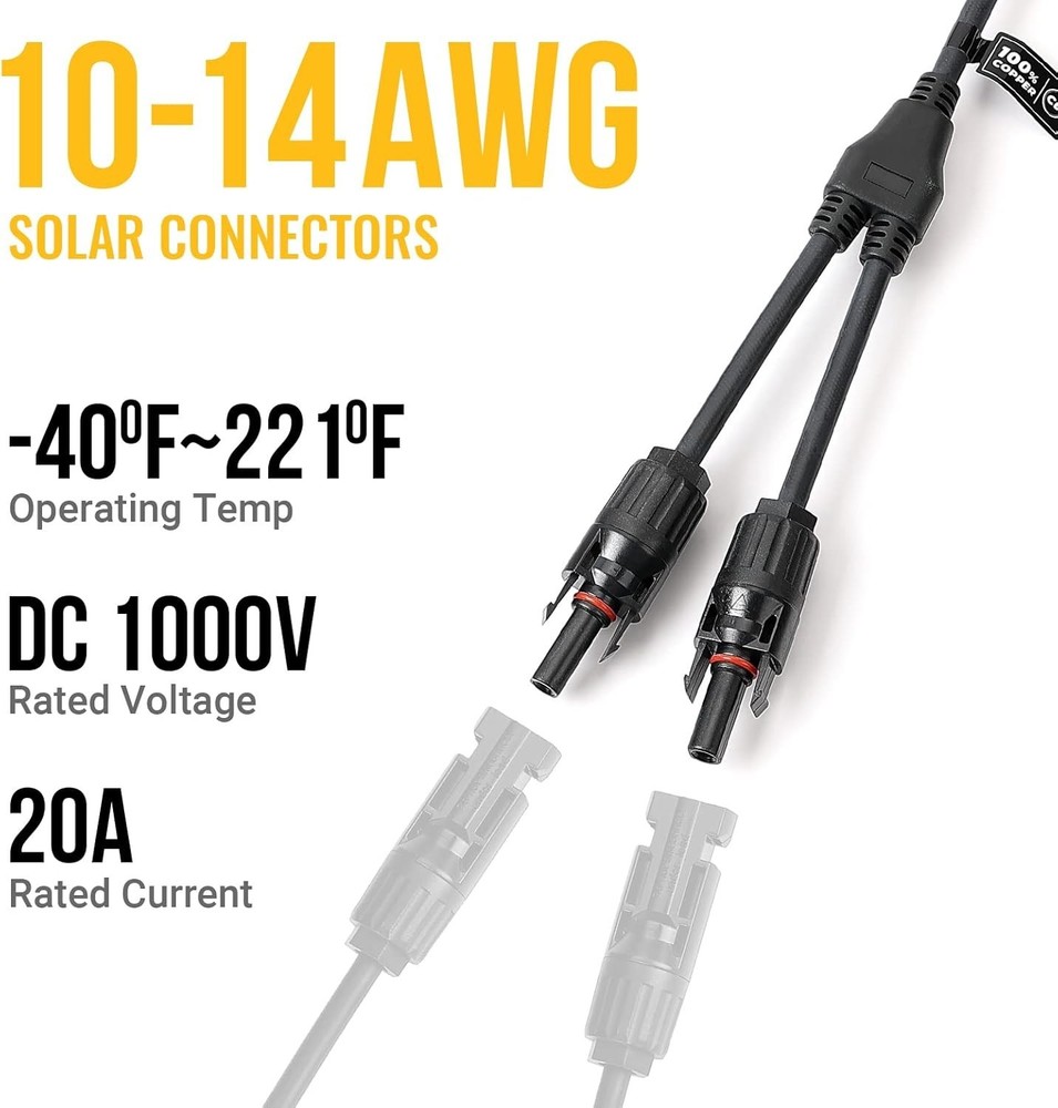 2 Pairs Solar Connectors Y Branch Parallel Adapter - Quick Connect Tool Kit