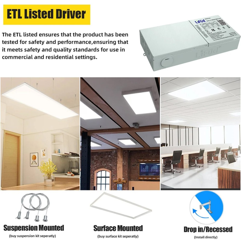 4PC 2x4 LED Flat Panel Light Drop Ceiling 0-10V Dimmable,75W,100-277V,ETL Listed