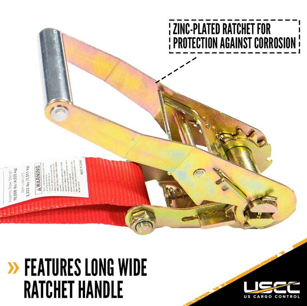 USCC 2" X 24' Ratchet Strap w/Wire Hook - Red