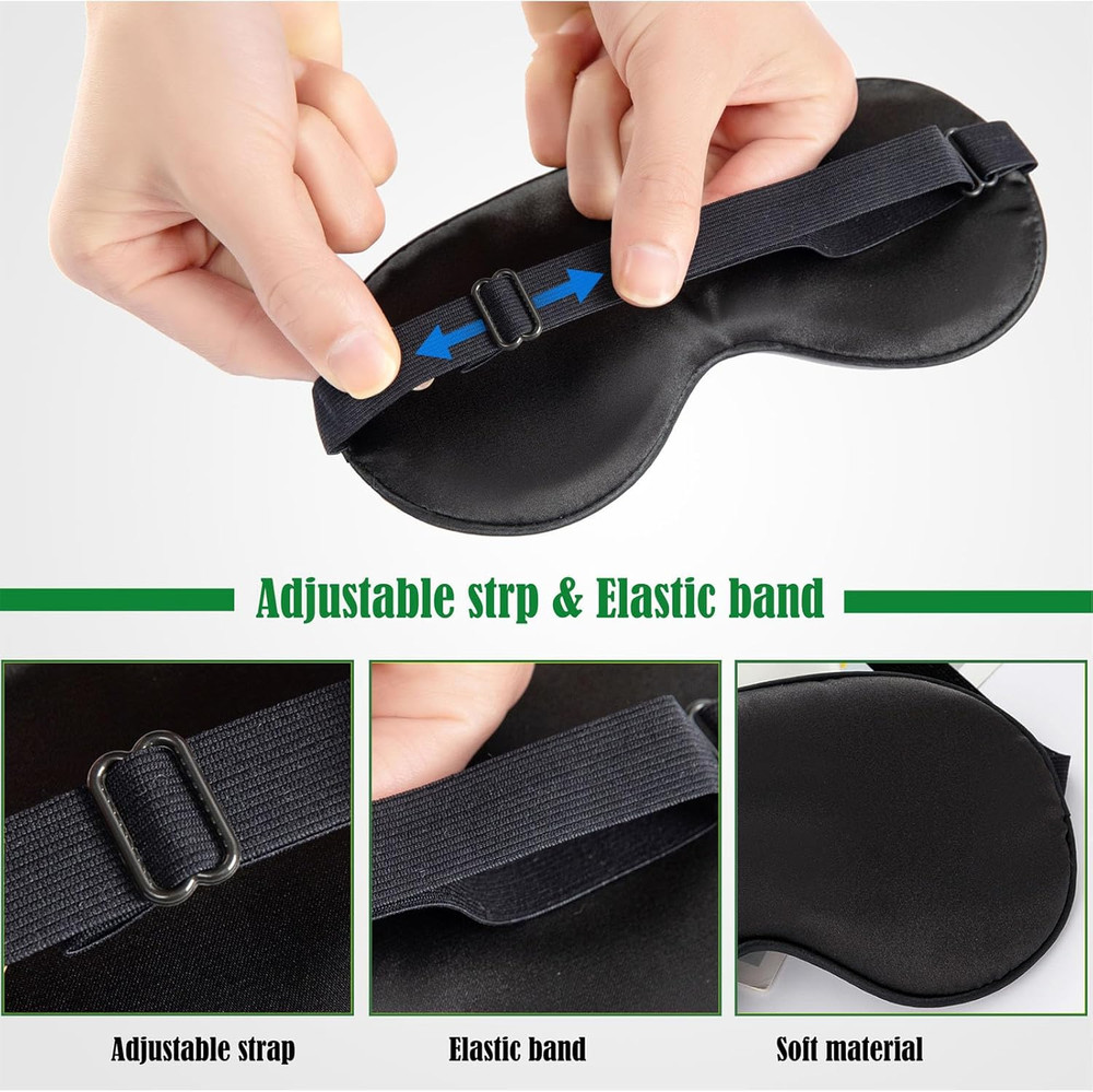 2 Pack Eye Mask for Sleeping, Adjustable Strap, Blackout Silk Sleep Mask, Soft