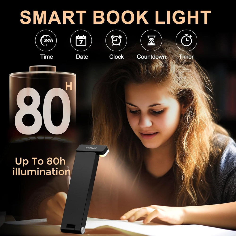 Book Lights, Rechargeable Reading Light in Bed, Smart Adjustable Reading Lights,