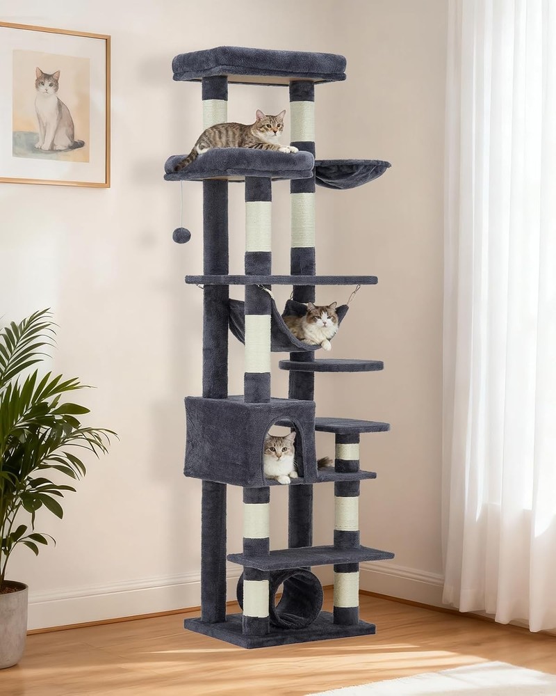 74" Large Cat Tree Multi-Level Tower with Scratching Post Condo Perches Hammock