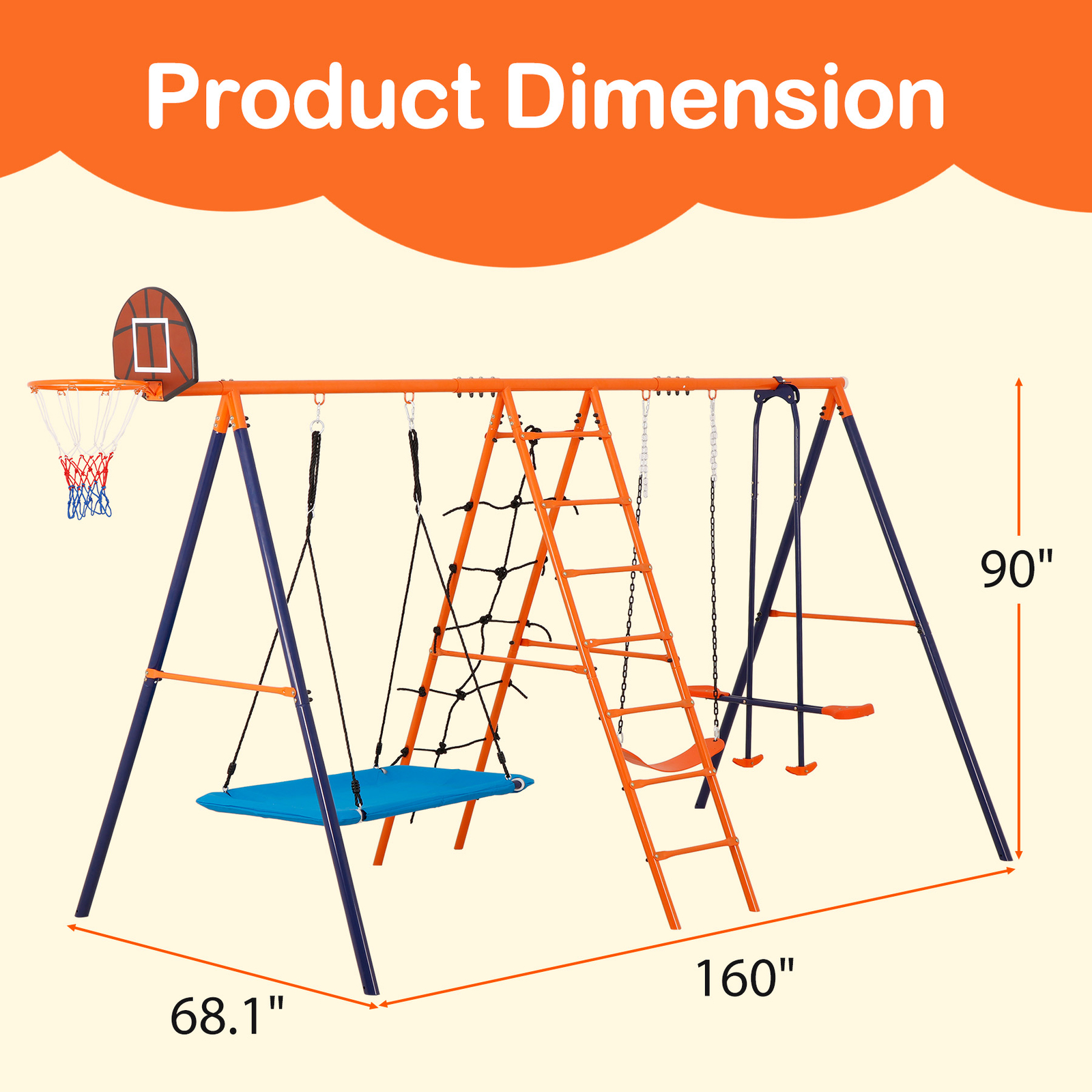 6-in-1 Swing Sets for Backyard Multifunction Metal Playground Swing Set for kids