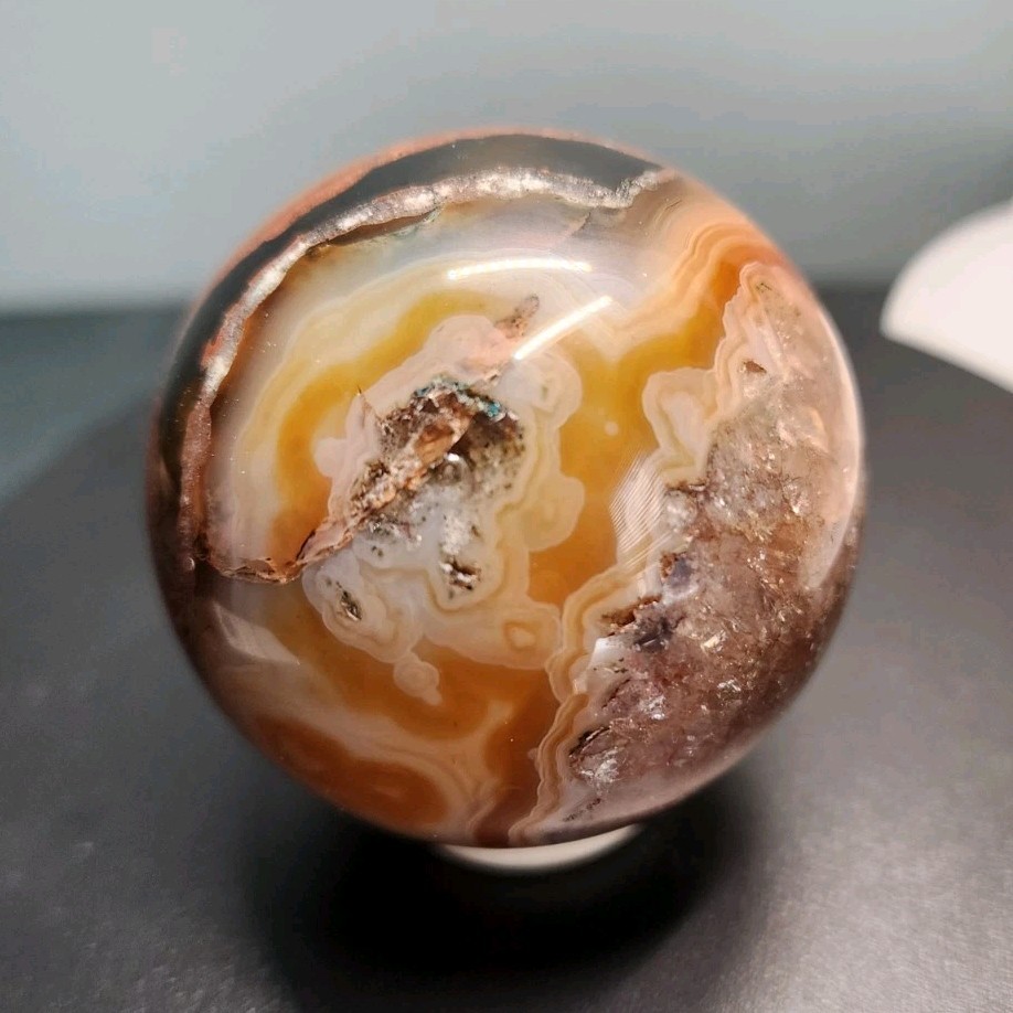 Polished Banded Agate Crystal Sphere 2.16" diameter