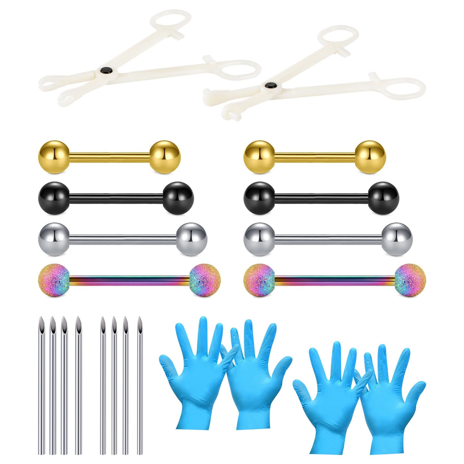 Piercing Kit Disposable 12G 14G Needles Clamp with 12MM 14MM 16MM 18MM Surgic...