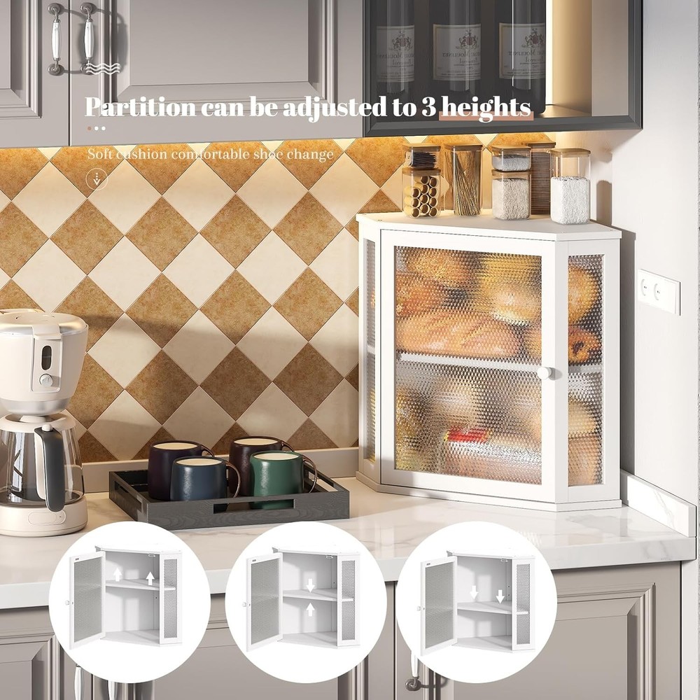 Corner Bread Box Kitchen Countertop Extra Large Capacity Farmhouse Bread Box