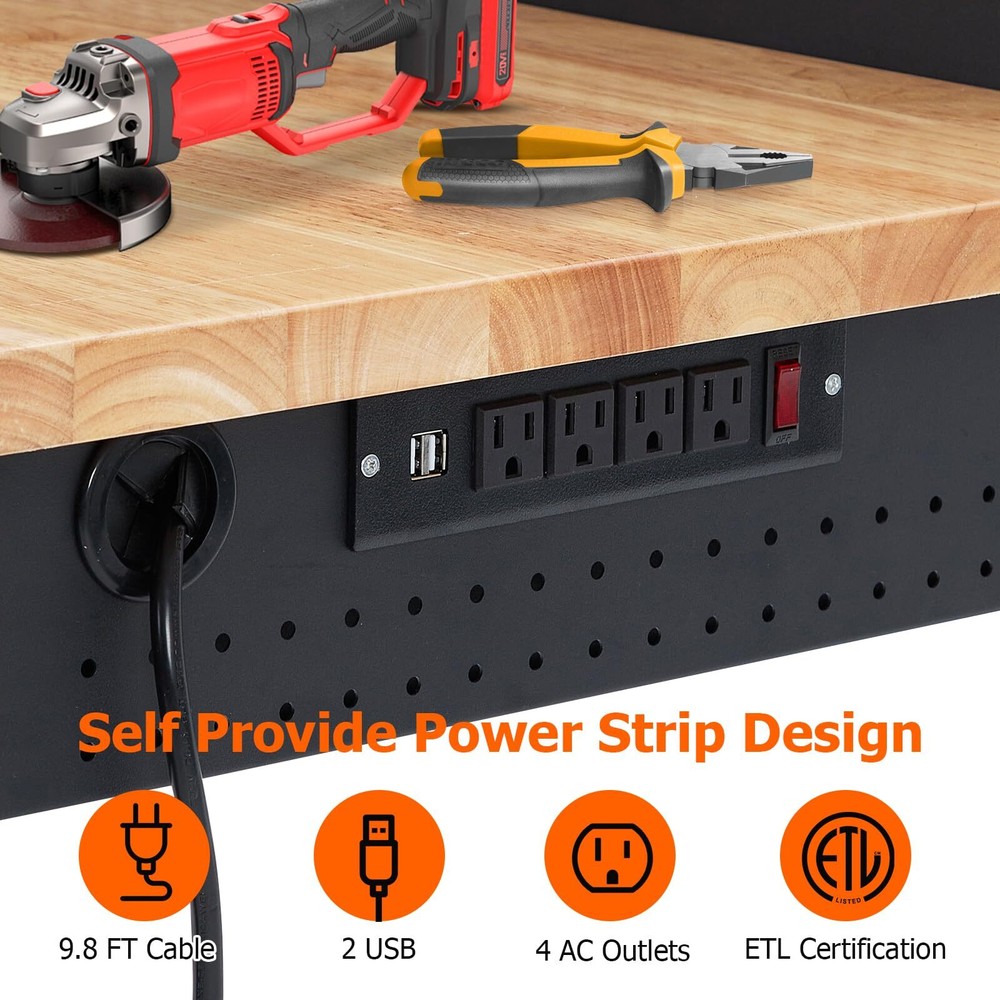 😸48" Work Benches for Garage Adjustable Workbench with Wheels Pegboard Drawer