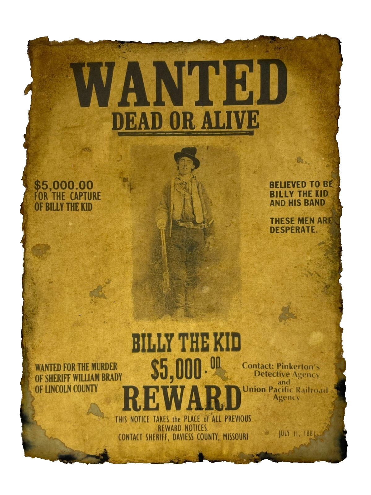 Billy The Kid Wanted Poster Distressed Prints Aged Western Art Wild West Reward