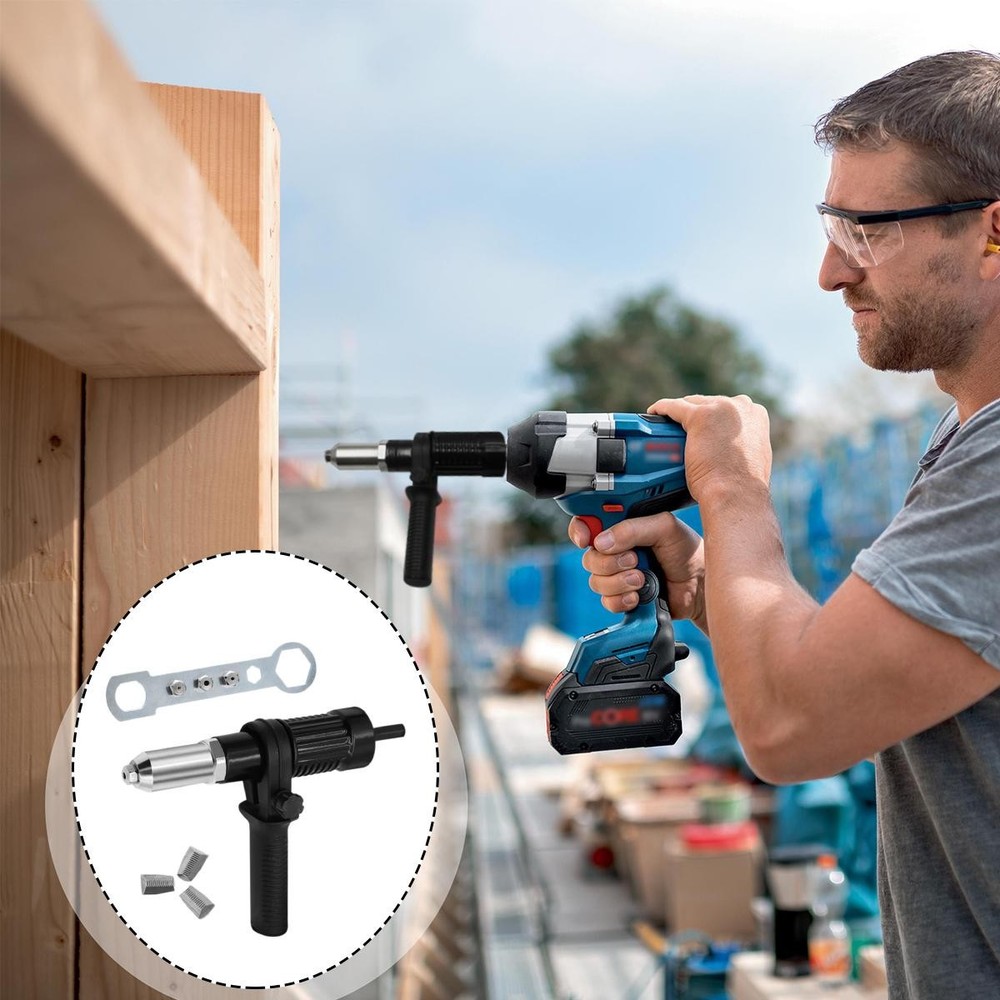 Black Electric Rivet Gun Conversion Adapter With Multi Size Nozzles