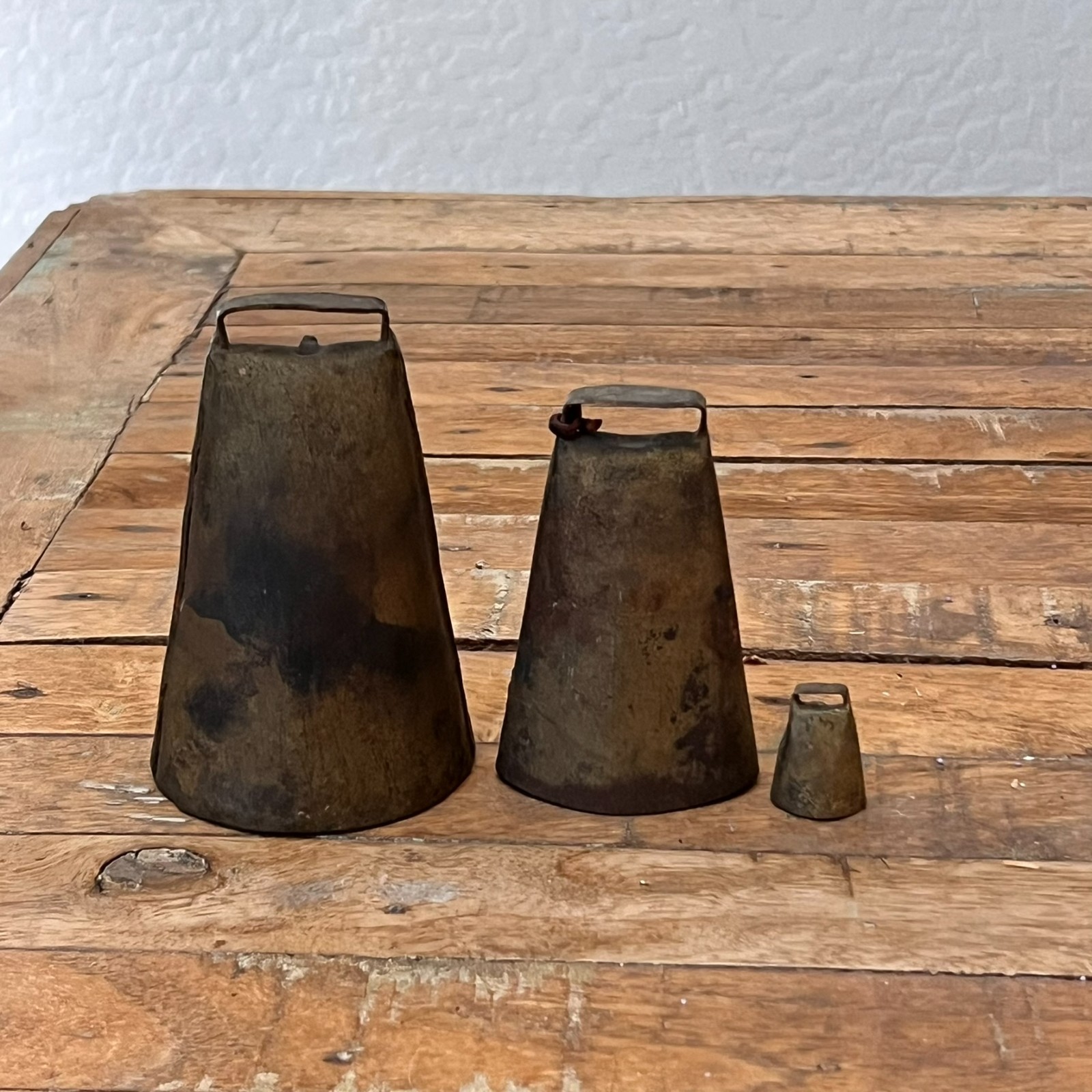 Antique Steel Cow Bells Lot of 3 Original Hand Riveted