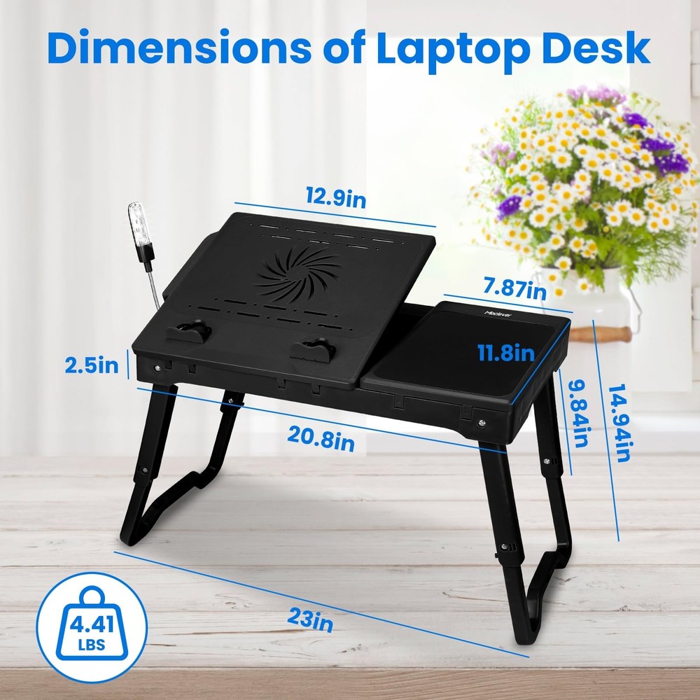 Folding Laptop Lap Desk, Height & Angle Adjustable Table, Black