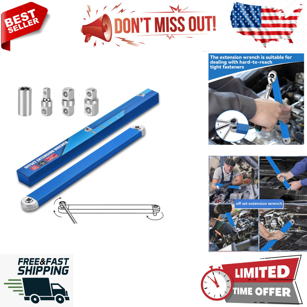 Offset Extension Wrench Set, 15.4" Adjustable with Square Drive Adapters