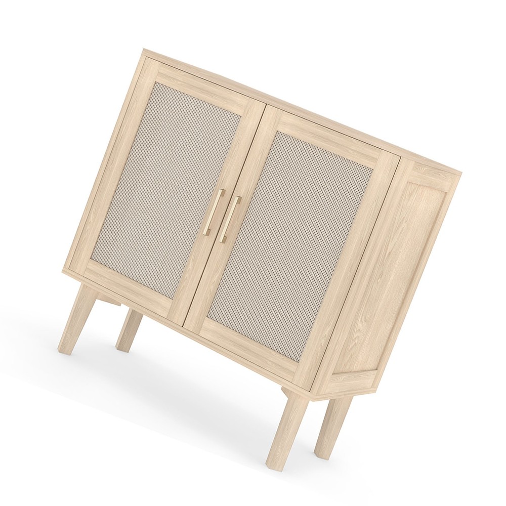Buffet Cabinet With Rattan Decor Doors Solid Wood Feet Multifunctional PHPF