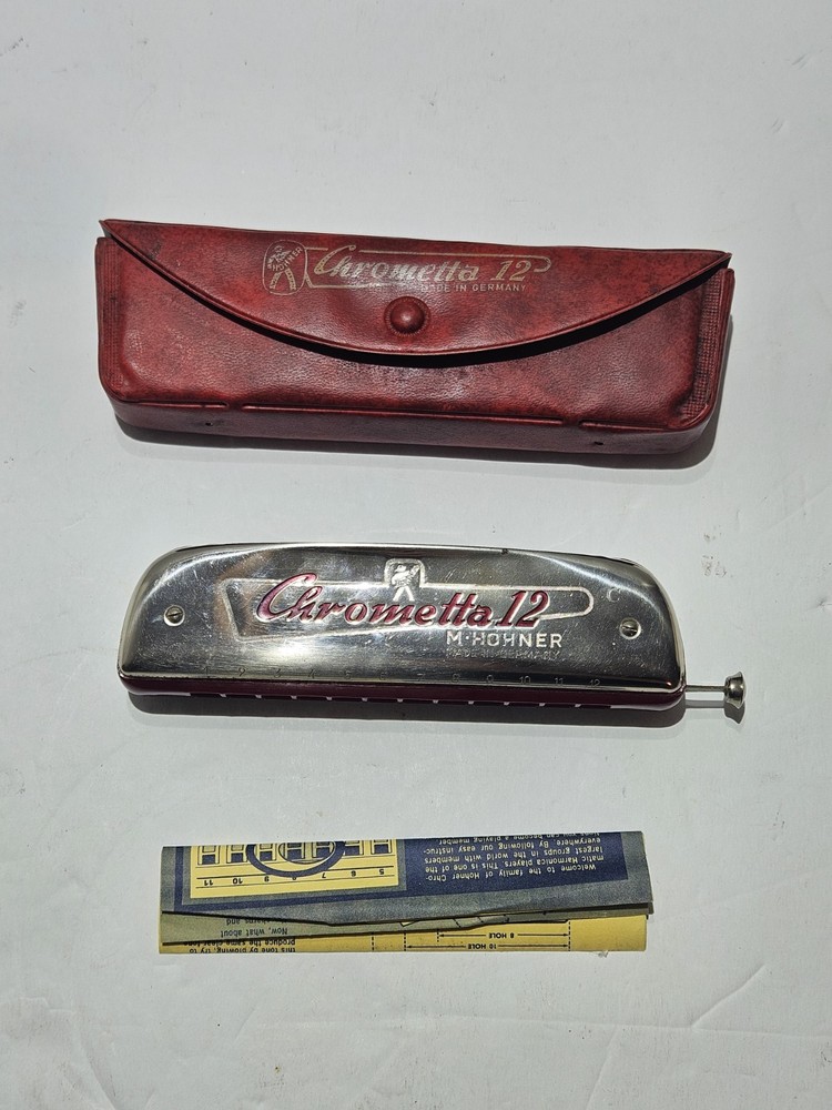 Vintage M HOHNER “Chrometta 12” Slide Harmonica with Original Case