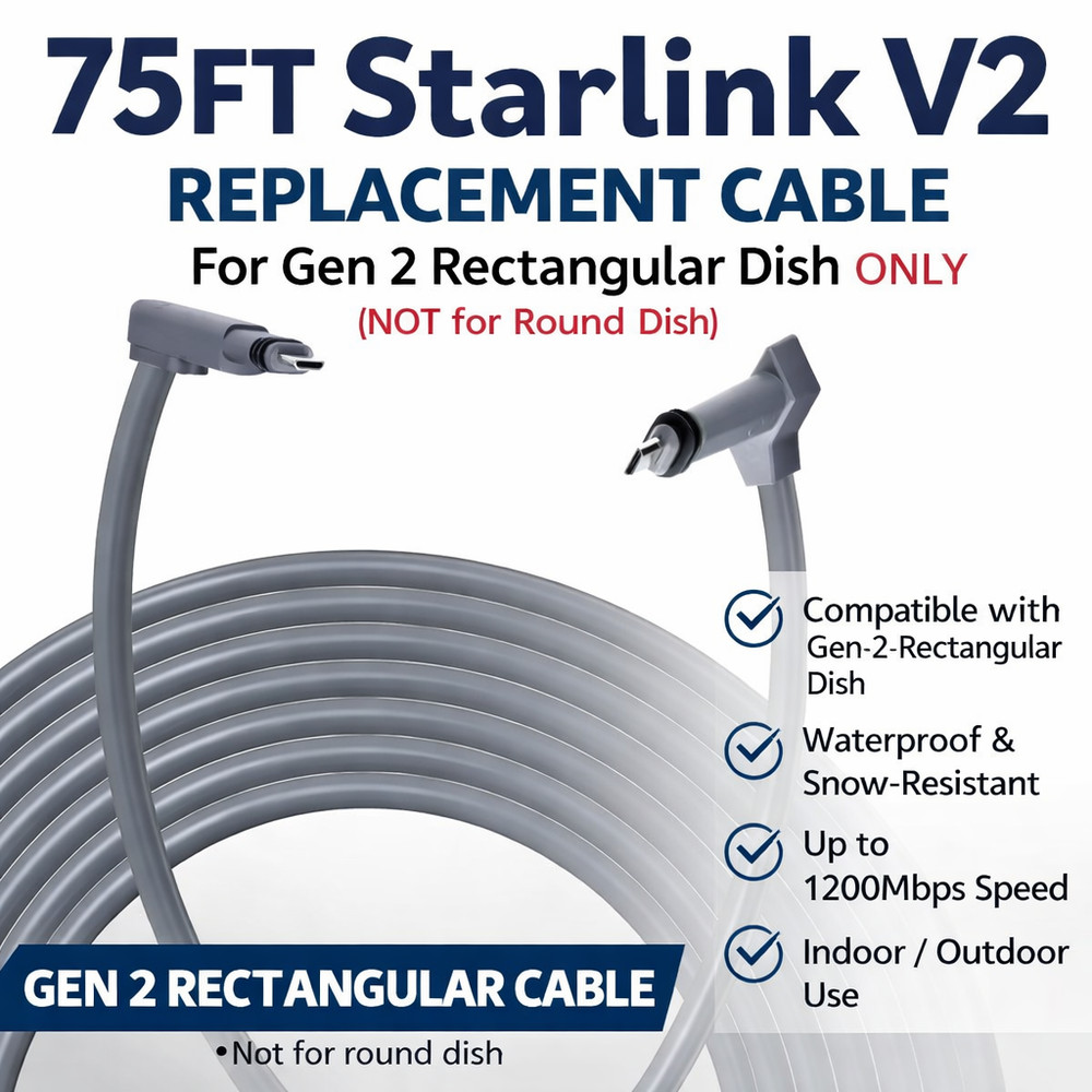 Starlink Rectangular Satellite V2 75 Ft Cable
