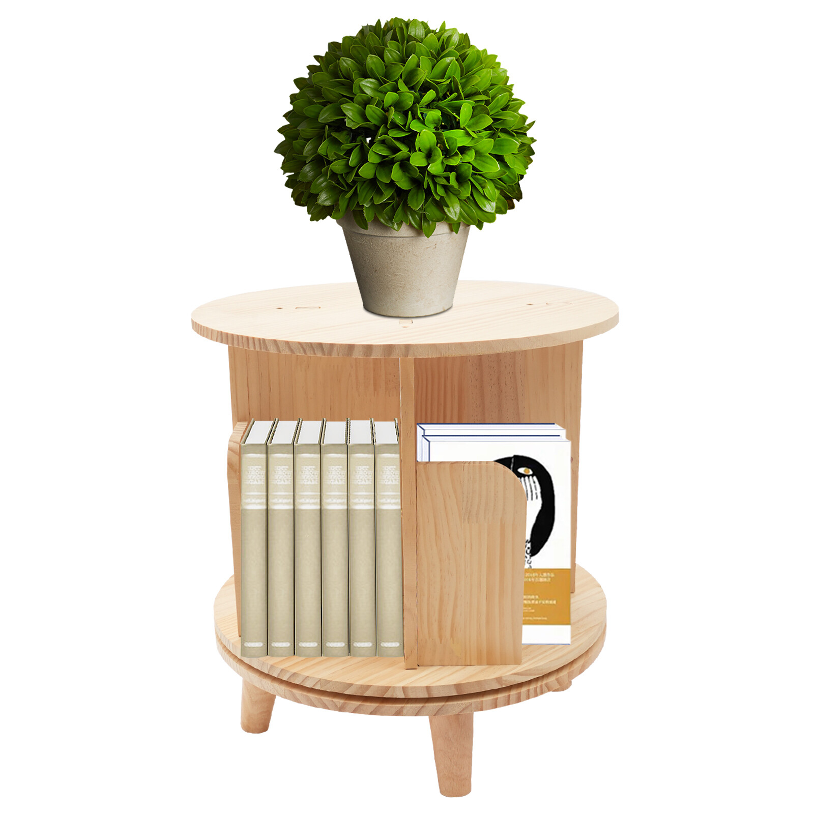 360° Rotating Bookshelf Wood Bookcase Storage Shelf Freestanding Display Rack