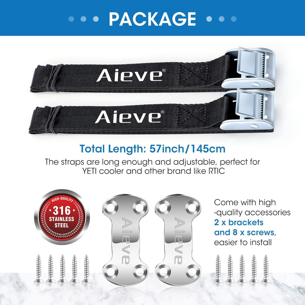 Aieve Cooler Tie down Straps Kit - Ice Chest Lock Bracket - Cooler Accessories S
