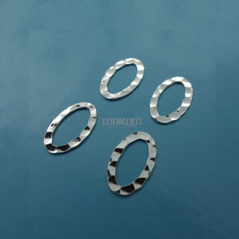 4 Solid Sterling Silver Hammered Oval Ring Links ap. 9.8mm x 16mm #33121