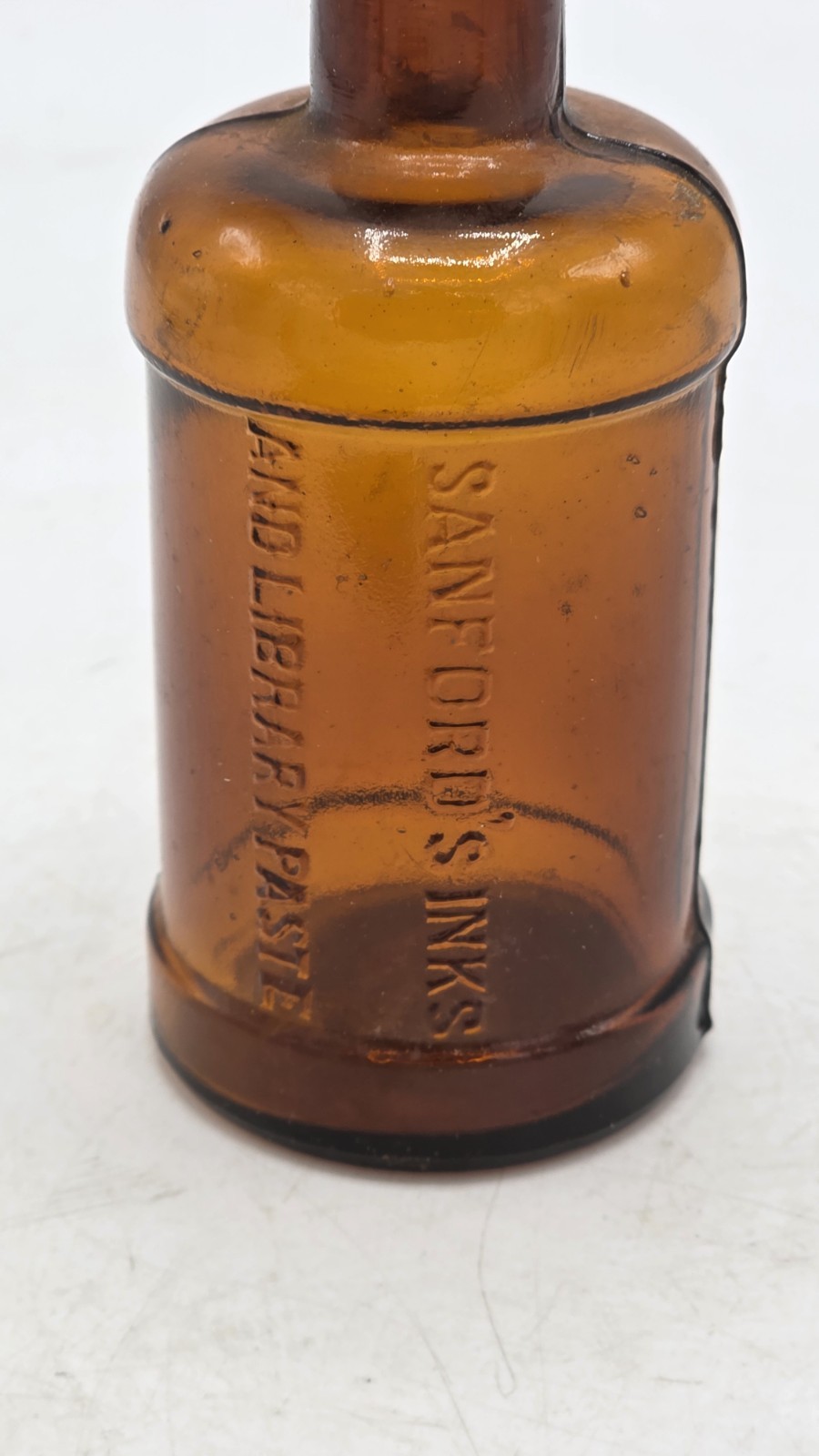 5.75" Sanford's Inks And Library Paste C. 1890 Antique Ink Bottle Applied Lip