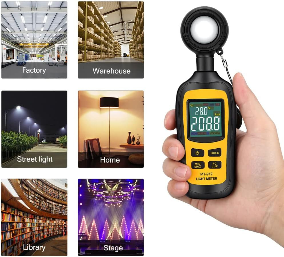 Light Meter Digital Illuminance Meter Handheld Ambient Temperature Measurer, Ran