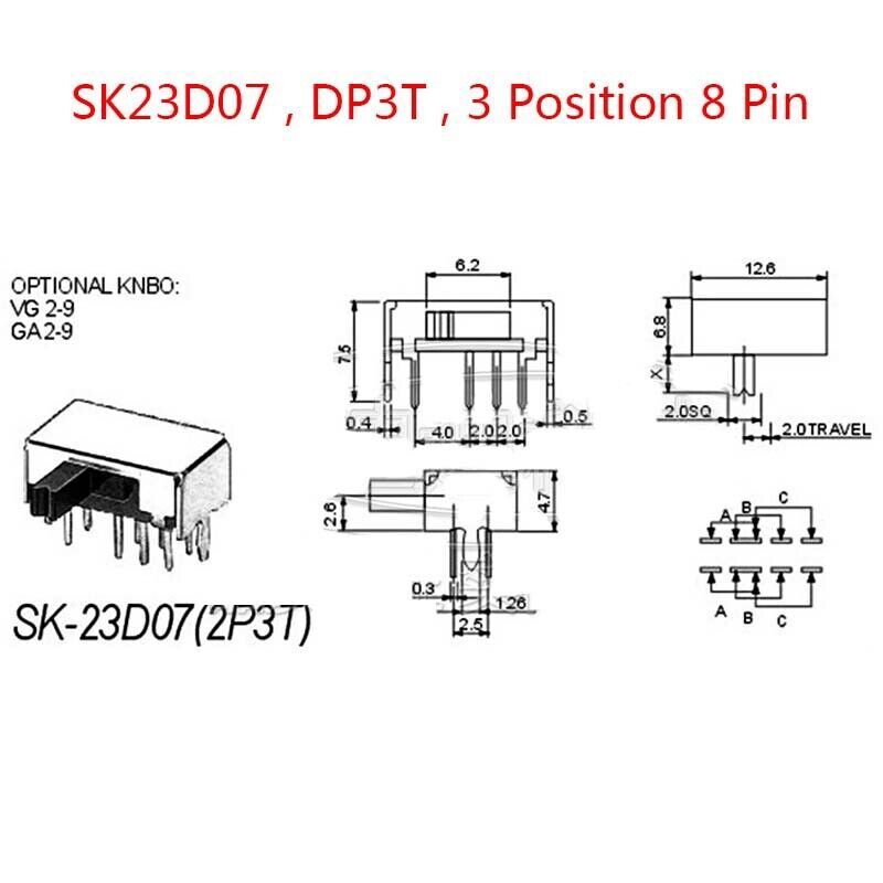 Slide Switch DP3T 2P3T ON-ON-ON 3 Position 8 Pin PCB Panel Microswitch Switch