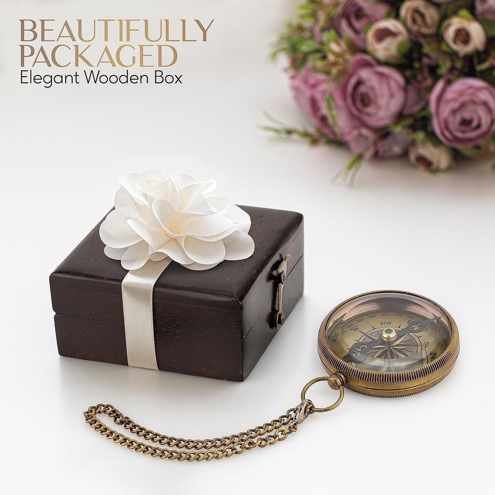 Brass Compass Gift with Display Box - Engraved Scripture Prayer Compass Relig...