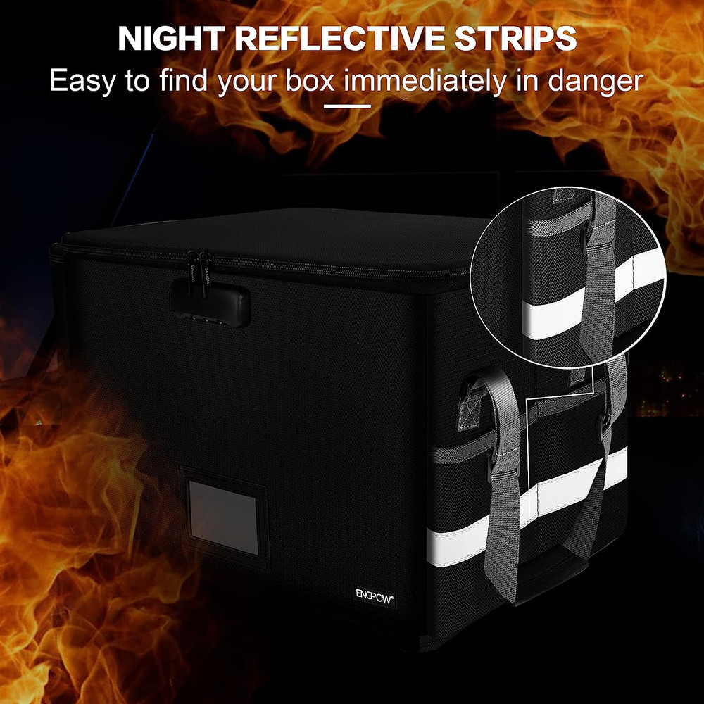 File Box with Lock,Fireproof Document Box with Zipper＆Pockets,Collapsible File O