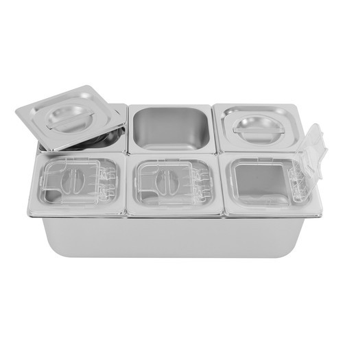 6-compartment Fruit Pan, Fruit Pan with Acrylic Lids and Water-filtering Gaskets