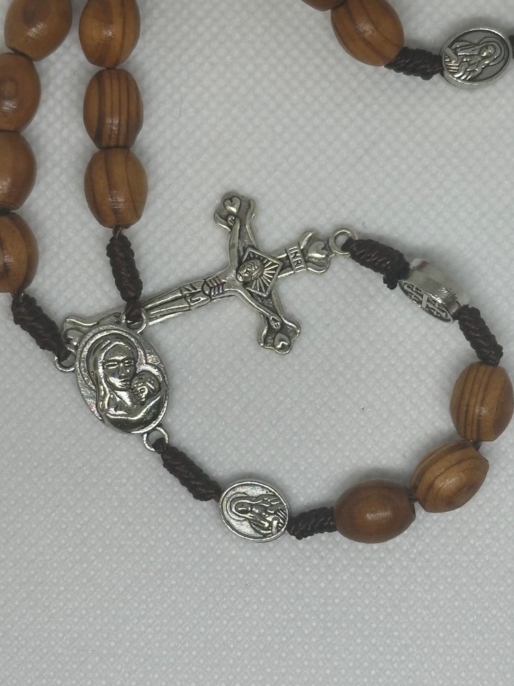 Saint St Benedict Rosary Wooden Holy Land Jerusalem Crucifix Cross Prayer Beads