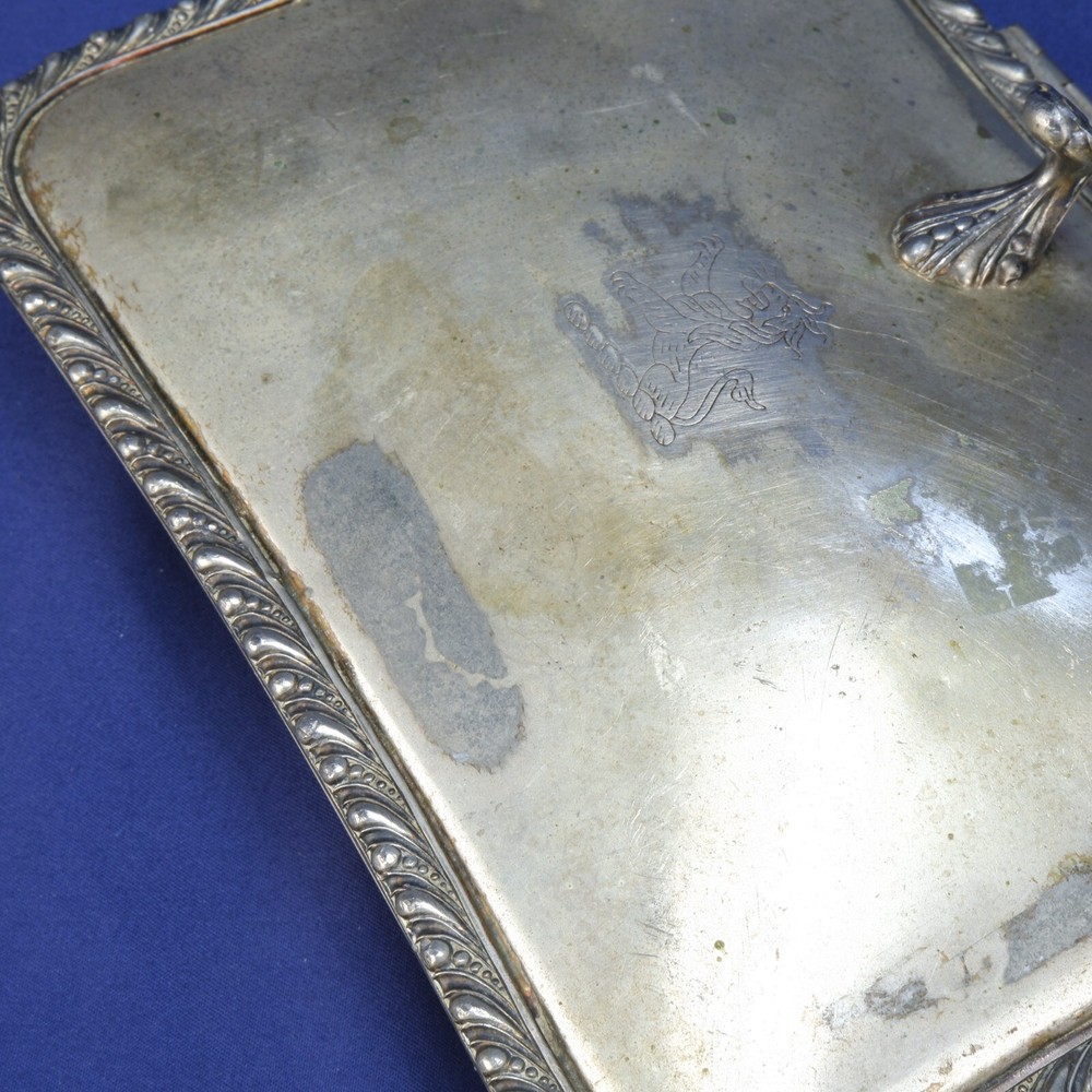 Vintage JLS Silver Co Silver Plate Silent Butler Crumb Catcher w/Lid Wood Handle