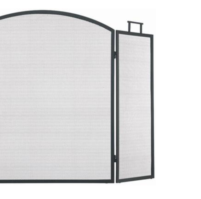 Black 3 Folding Panel Classic Fireplace Screen Arched Durable Steel Mesh Guard