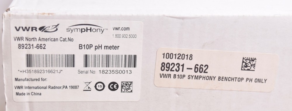 VWR Symphony Benchtop pH Meter Model B10P 89231-662