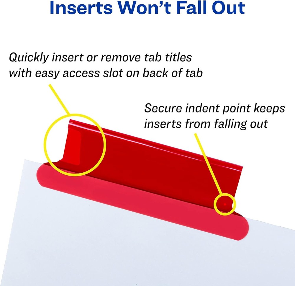 5-Tab Binder Dividers, Insertable Multicolor Big Tabs, 1 Set (11121)