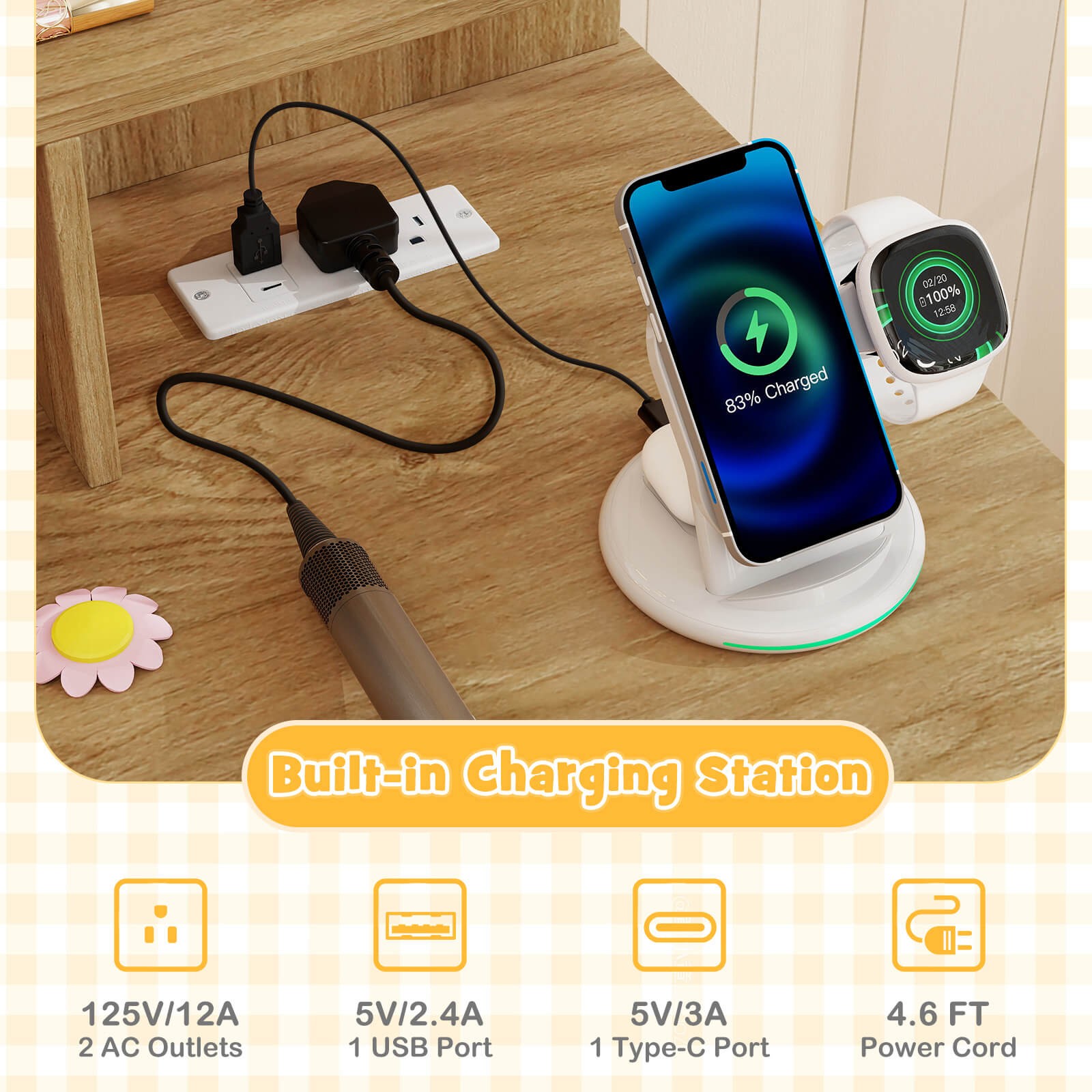 Small Vanity Desk with Mirror and Lights Cute Kitty Makeup Table w/Power Outlets