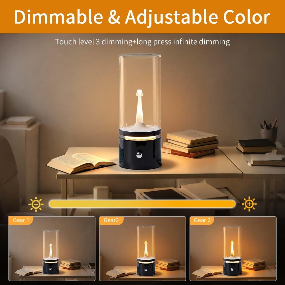 Black Rechargeable Bedside Lamp, 4-Level Dimmable Touch Control LED Table Lam...
