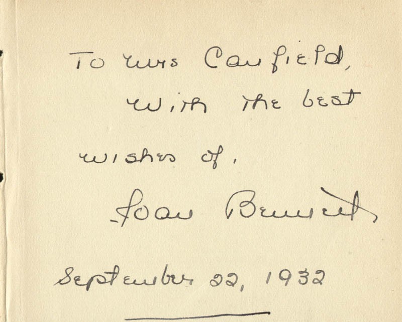 JOAN BENNETT - AUTOGRAPH NOTE SIGNED 09/22/1932