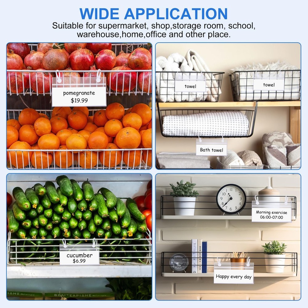 30 Pcs Wire Shelf Label Holders Plastic Basket Label Holders with Inserts Cle...