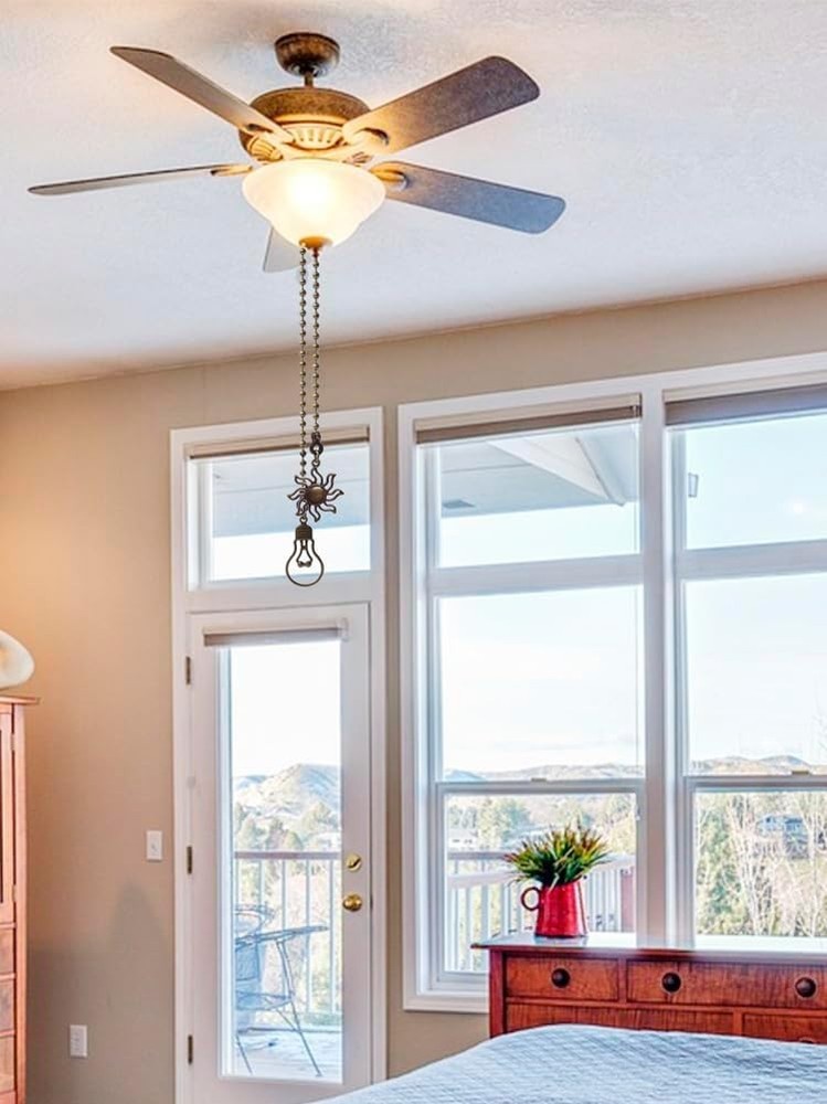 4 Pack Ceiling Fan Pull Chain, 12 Inch Pull Chains Extension, Fan and Bulb Shape