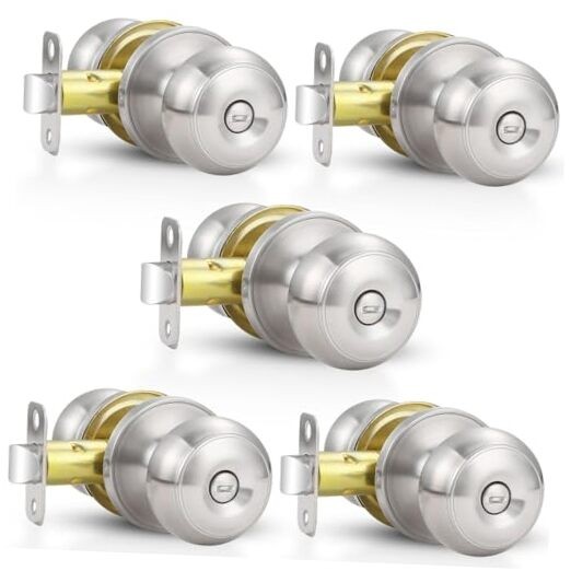 Door Knobs Interior Keyless Door Lock Privacy Door 5 Pack Brushed Nickel