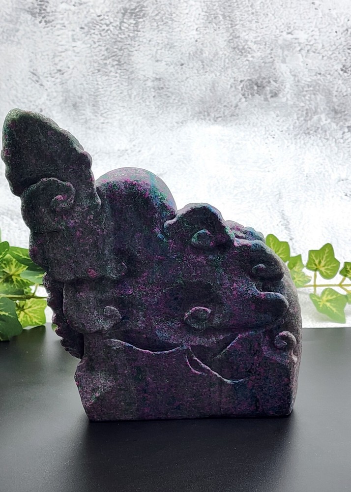 UV Reactive Ruby Kyanite Dragon, Statement Piece Ruby In Kyanite Hand-Carved