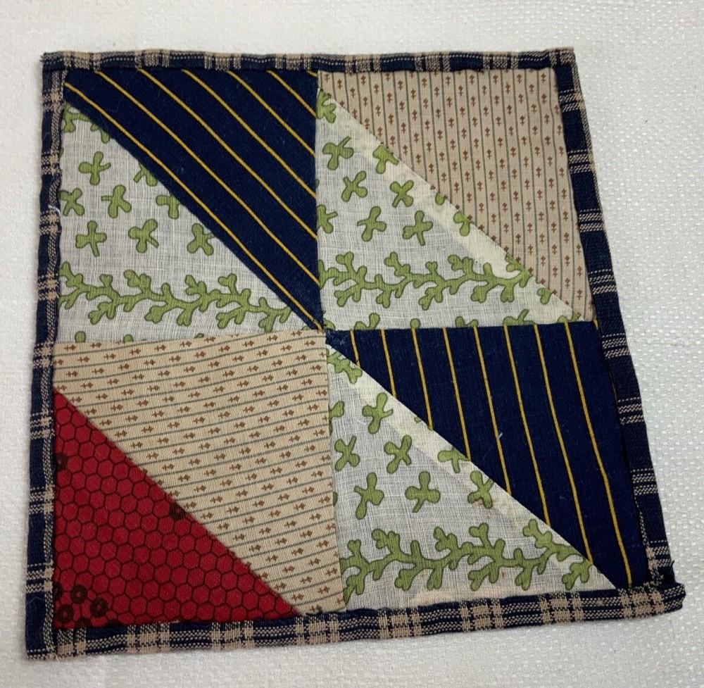 Antique Vintage Patchwork Small Doll Quilt Or Table Topper, 4 Patch W/ Triangles
