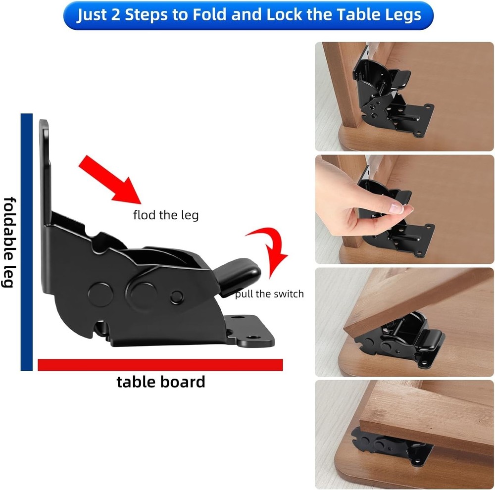 4 Pack Folding Brackets, Self-Lock Hinge with Screws for Folding Table Legs,