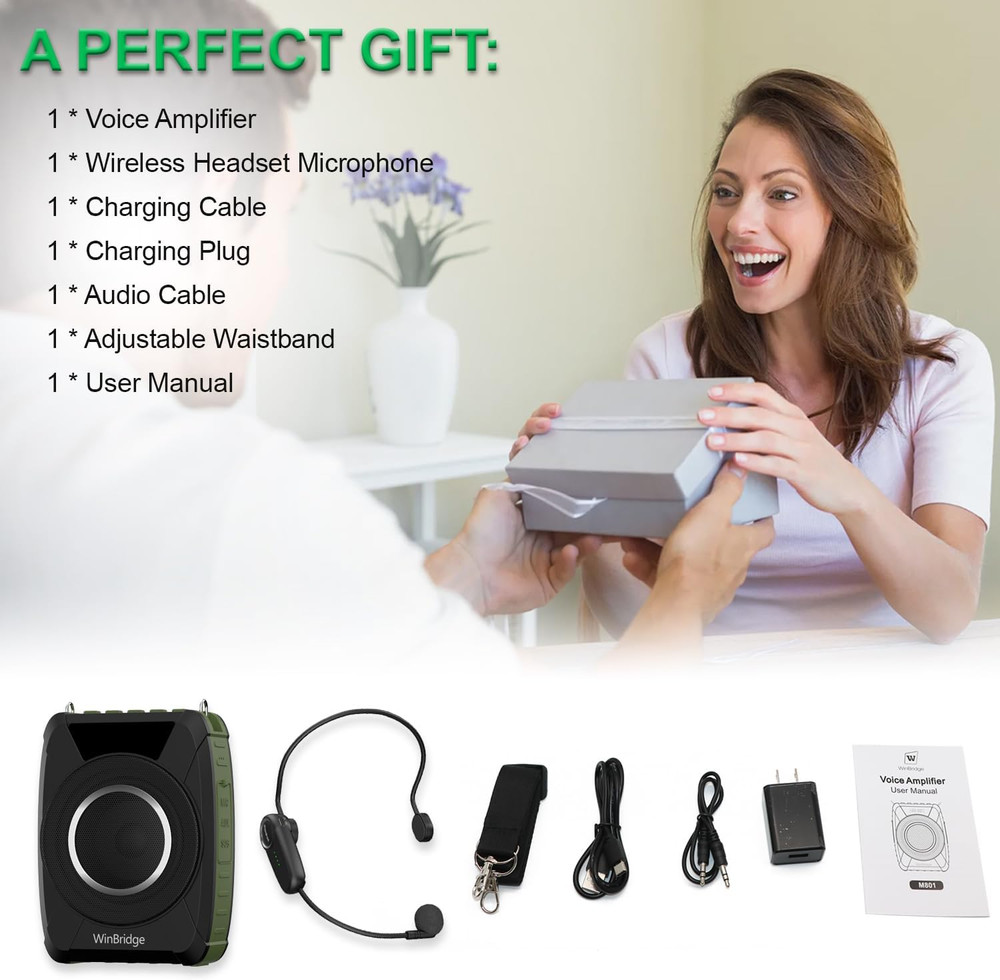 Bluetooth 5.0 Voice Amplifier with Wireless Mic Headset, Waterproof Personal Mic