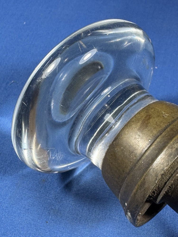 Pair C.1920 Glass Door Knobs ~ "X" Rosette, NO chips or cracks, Clean, Thin