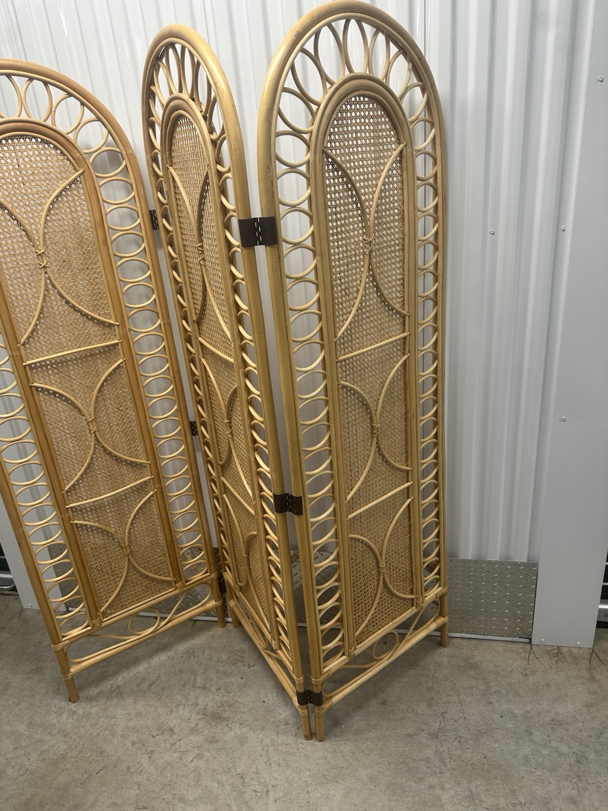 Vintage Boho Chic Bamboo Rattan 3-Panel Room Divider Screen MCM Retro