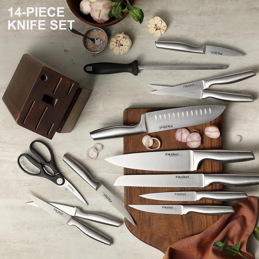 Knife Block Set, Kitchen Knife Sets with Block, Knives Set - Razor-Sharp Sant...